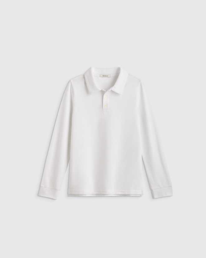 White Organic Cotton Long Sleeve Pique Polo