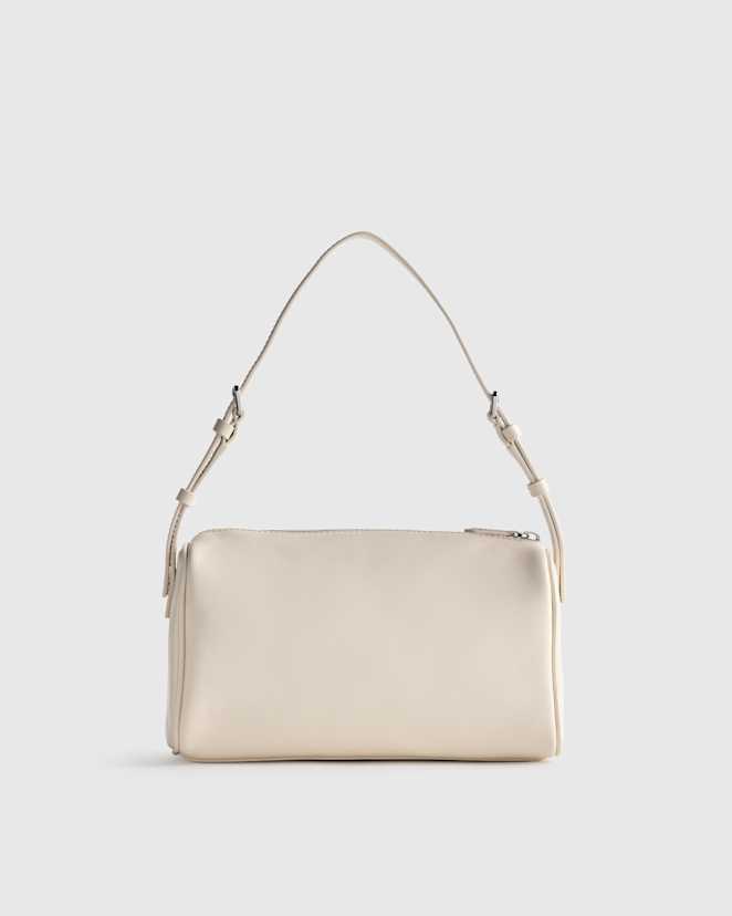 Soft Ivory Italian Leather Mini Barrel Shoulder Bag