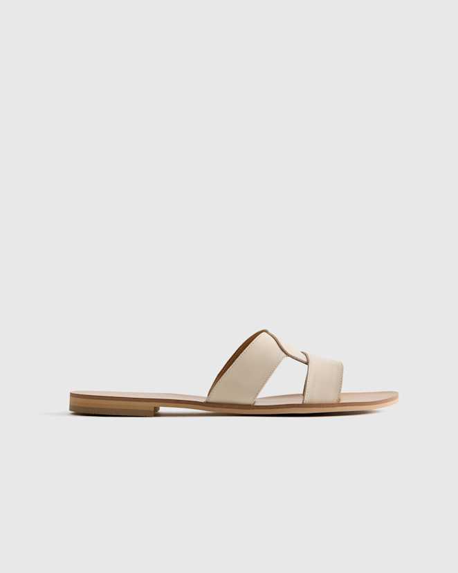 Bone Italian Leather Cutout Slide Sandal