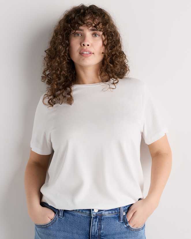 White Cotton Modal Crew Neck Swing Tee