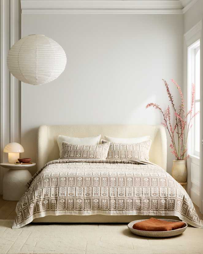 Toffee Organic Cotton Jacquard Floral Coverlet Set