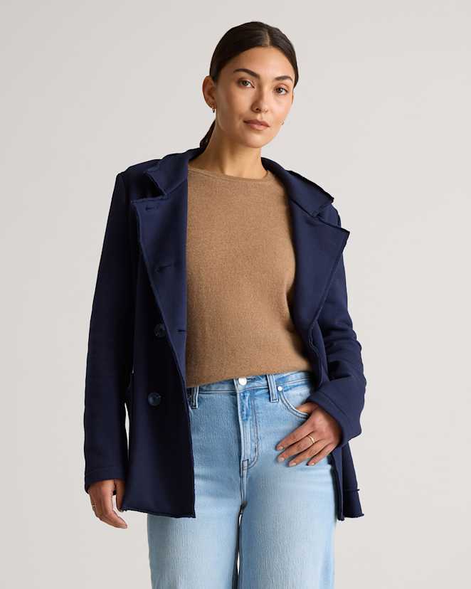 Deep Navy 100% Organic Cotton French Terry Fleece Peacoat