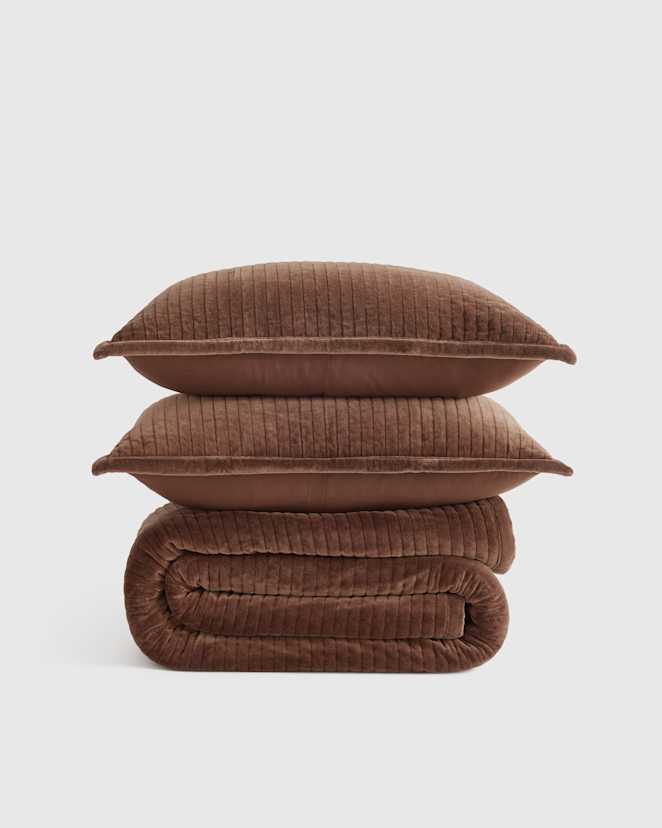 Chestnut Cotton Velvet Channel Quilt Set