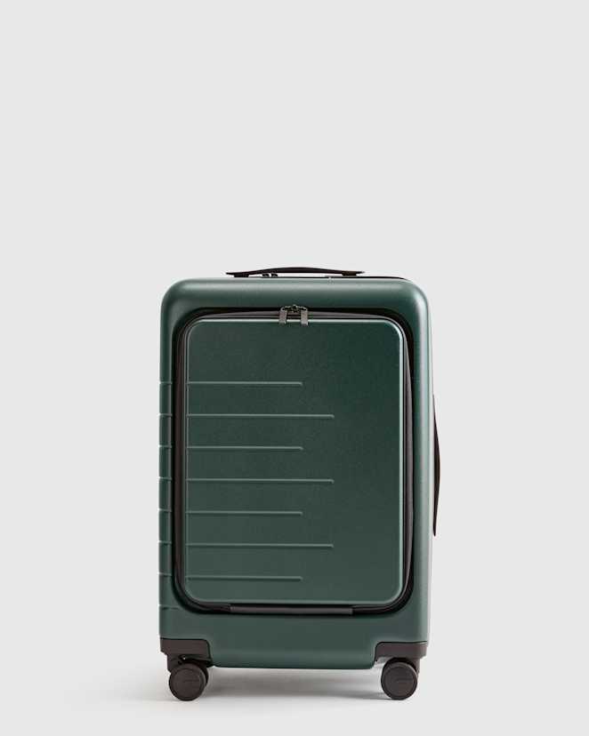 Dark Green Front Pocket Carry-On Suitcase