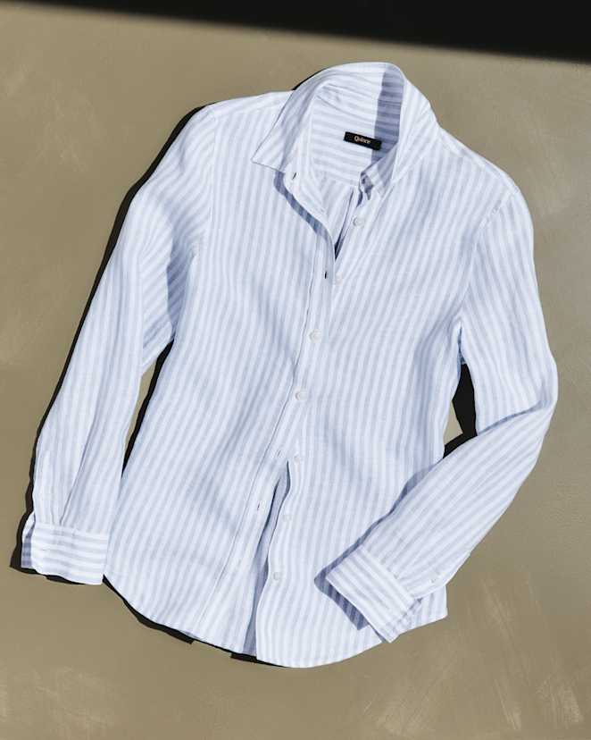 Sky Blue Mariner Stripe Chemise à manches longues 100 % lin européen