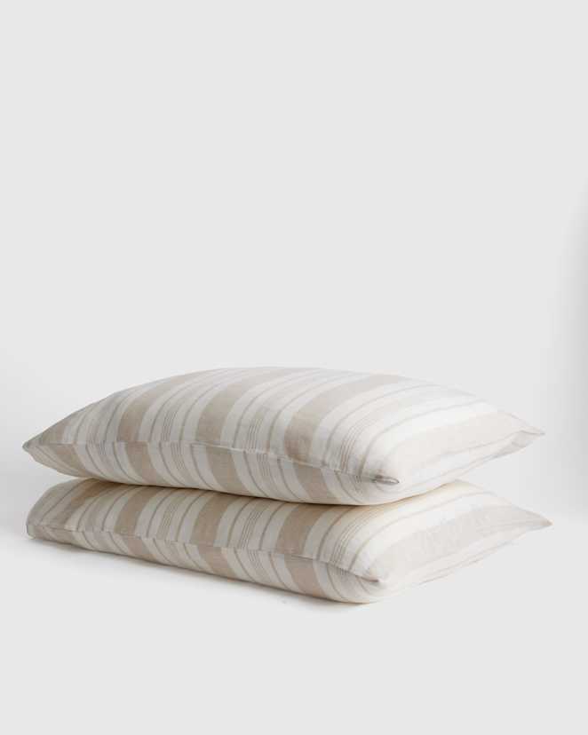 Sandstone/Ivory European Linen Modern Stripe Pillowcase Set