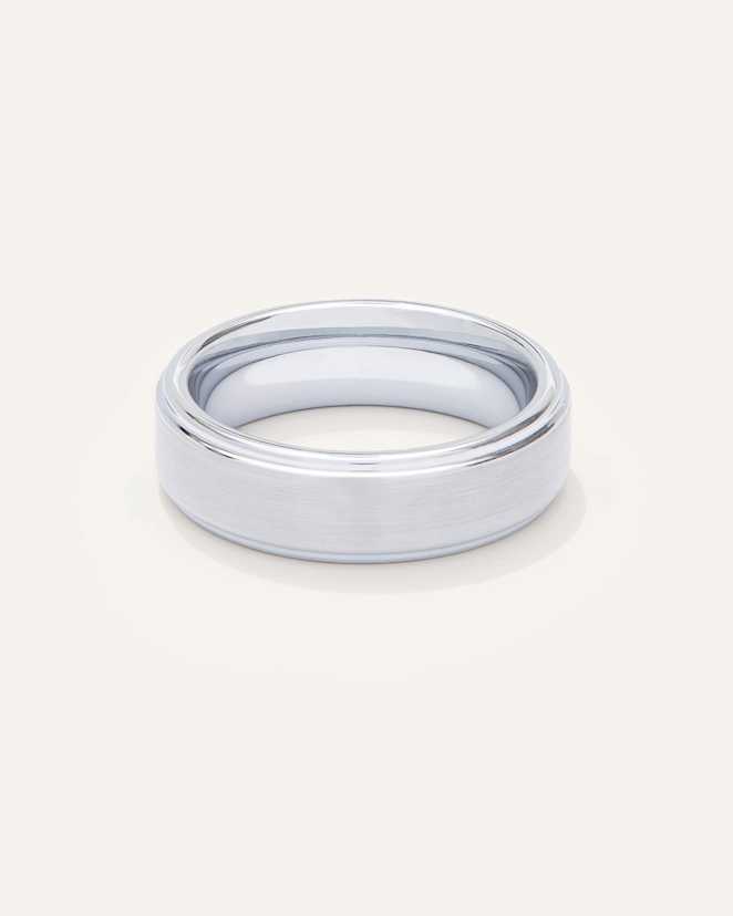 RNG-247 WHT 137 EDITED White Tungsten Carbide Brushed Step Edge Band