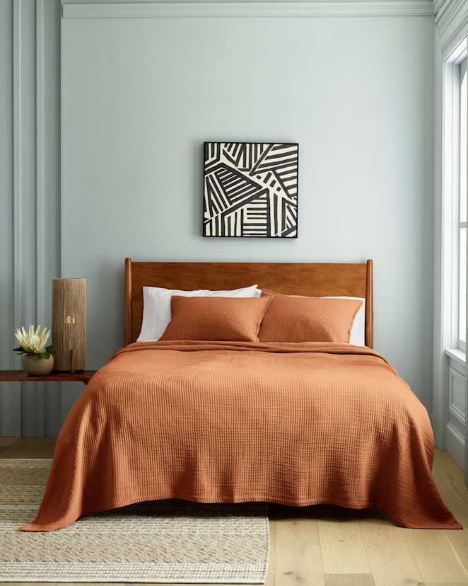 Terracotta Organic Ribbed Cotton Coverlet Set