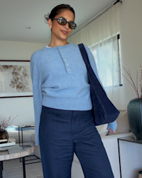 Mogolian Cashmere Dolman Sleeve Henley Sweater Multi Ella Dsouza 4x5 THUMBANIL FADED DENIM