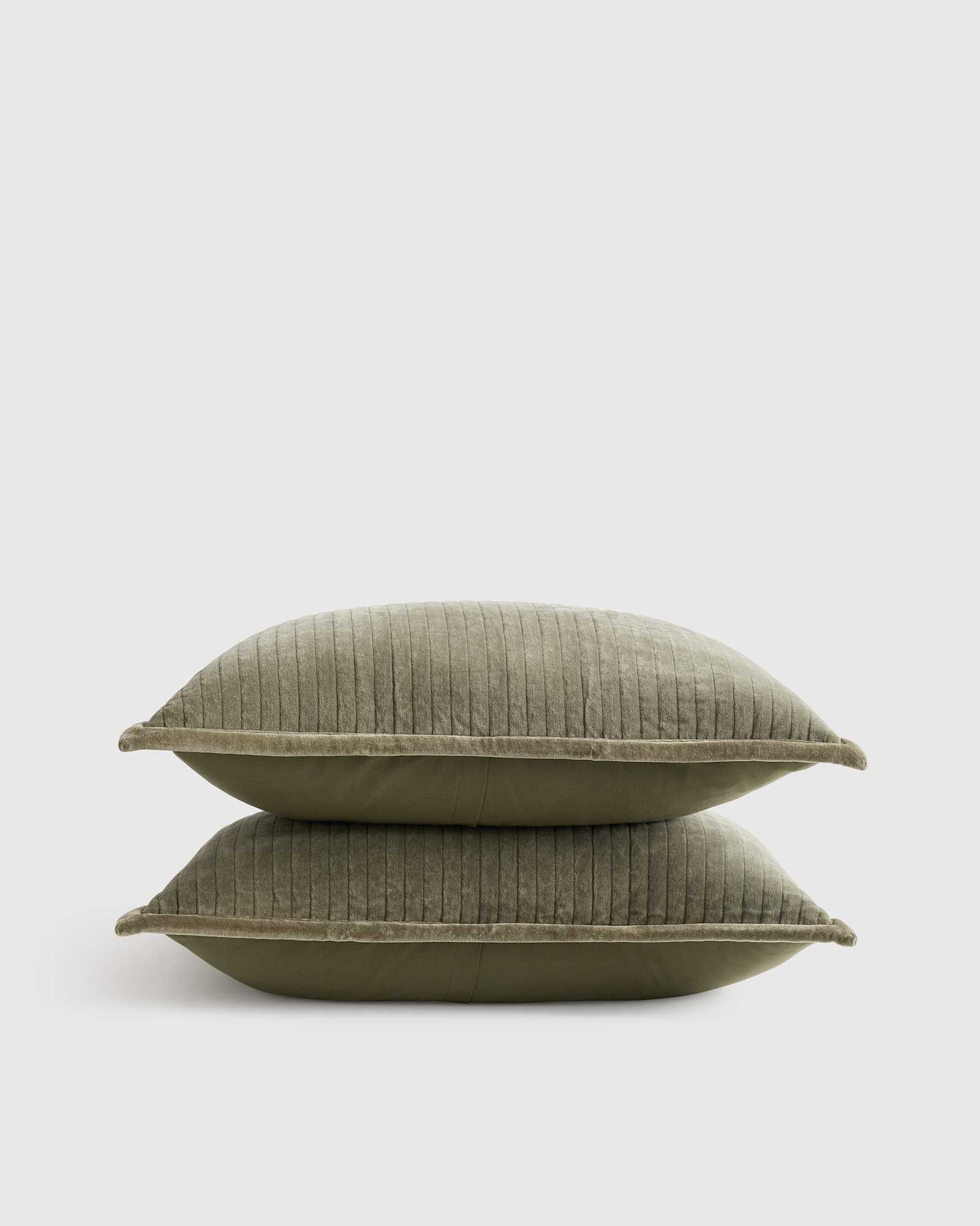 Moss Cotton Velvet Channel Quilted Sham Set