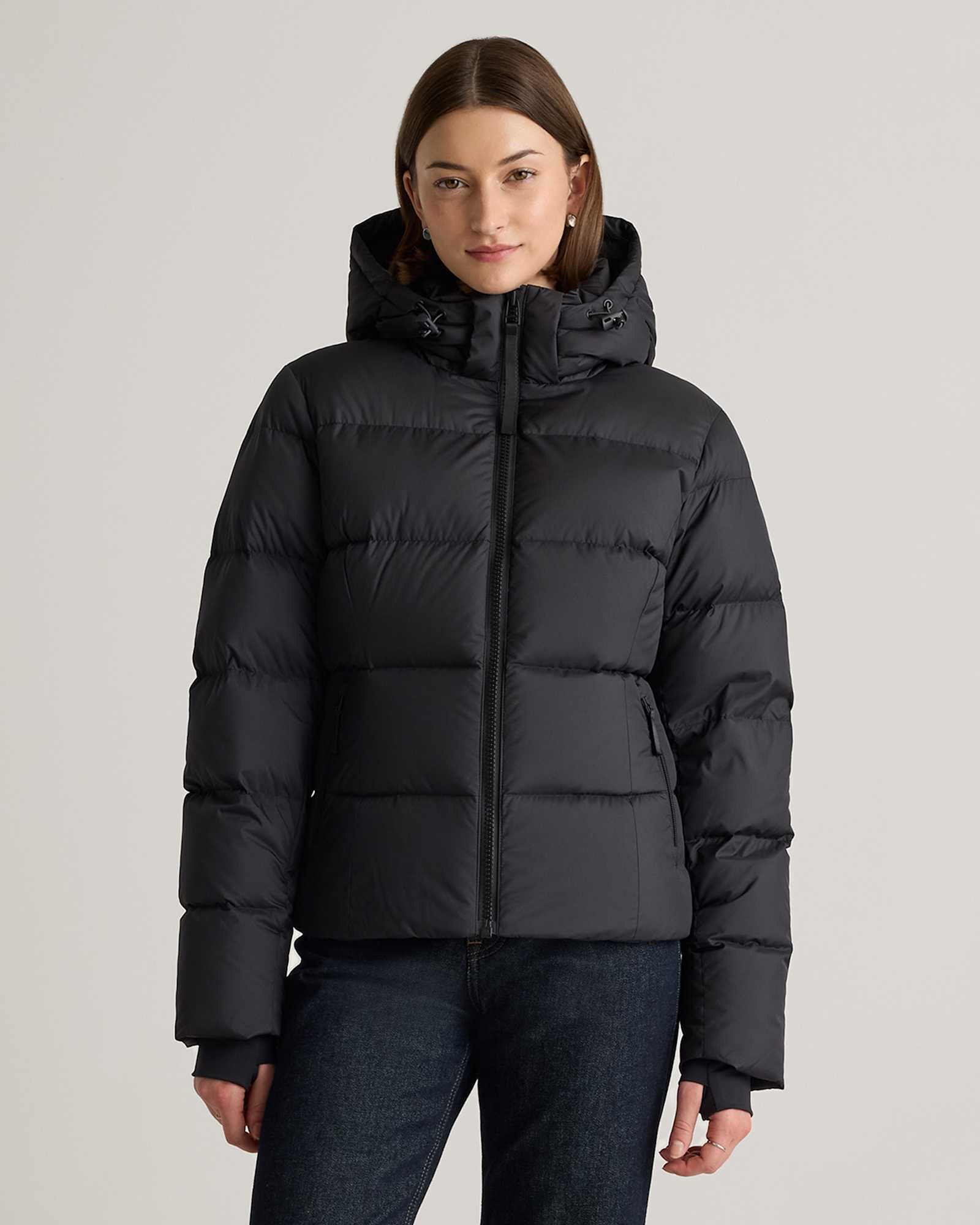 Black Responsible Down Cinch Waist Puffer Jacket