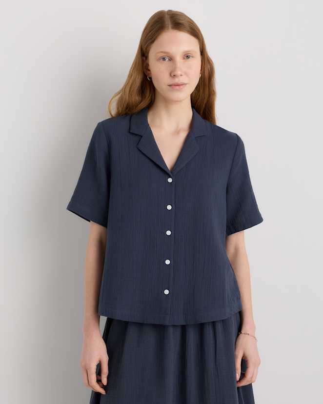 Indigo Blue 100% Organic Cotton Gauze Short Sleeve Shirt