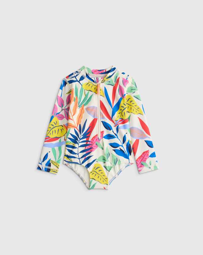 Tropical Palms Long Sleeve Zip-Up Swimsuit