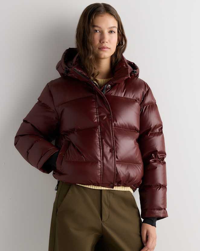 Shiny Bitter Chocolate Responsible Down Cropped Puffer Jacket