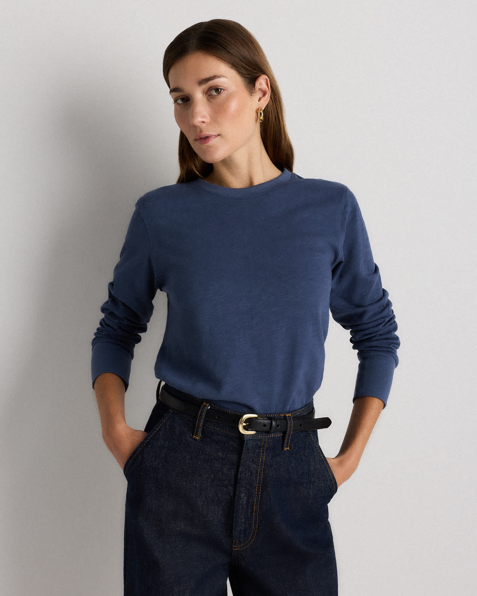 Storm Blue 100% Organic Cotton Slub Long Sleeve Tee