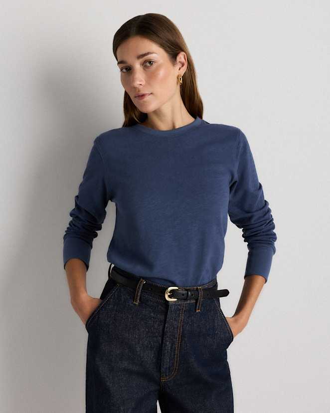 Storm Blue 100% Organic Cotton Slub Long Sleeve Tee