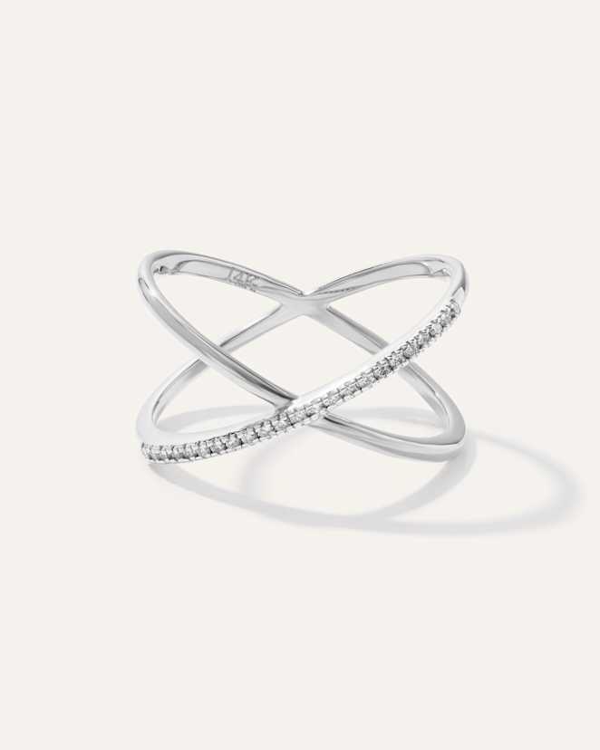 White Gold 14K Gold Diamond Pave Crossover Ring