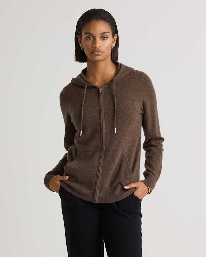 Brown Mongolian Cashmere Full-Zip Hoodie