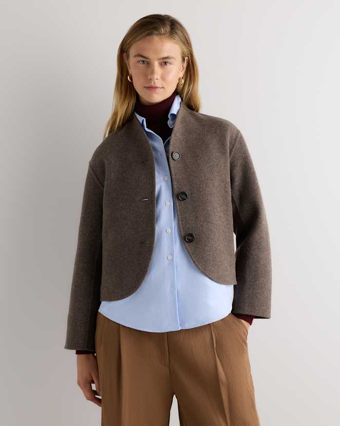 Cocoa Melange Blouson écourté sans col en laine mérinos double face