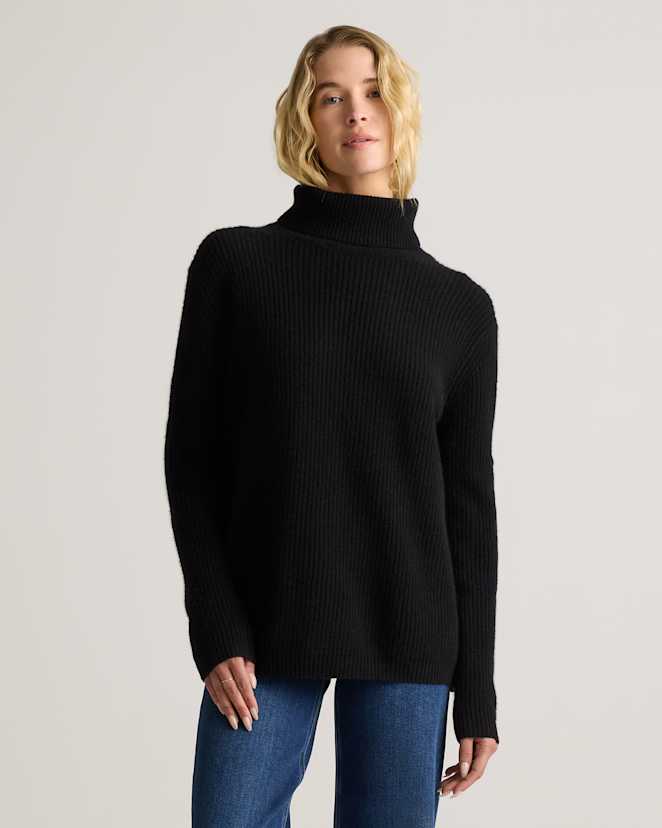 Black Mongolian Cashmere Fisherman Turtleneck Sweater