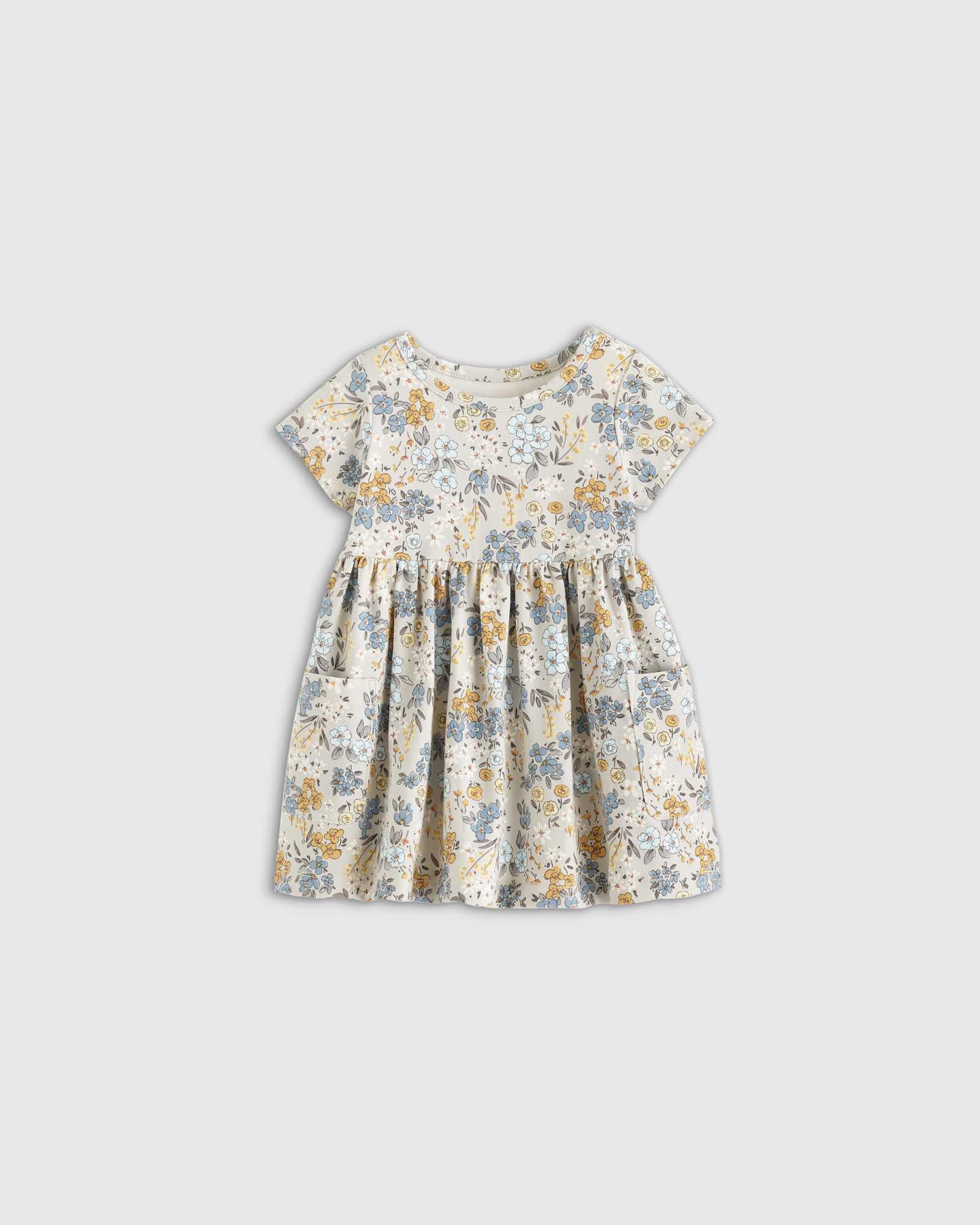grey-ditsy-floral Organic Cotton Fit and Flare Pocket Dress