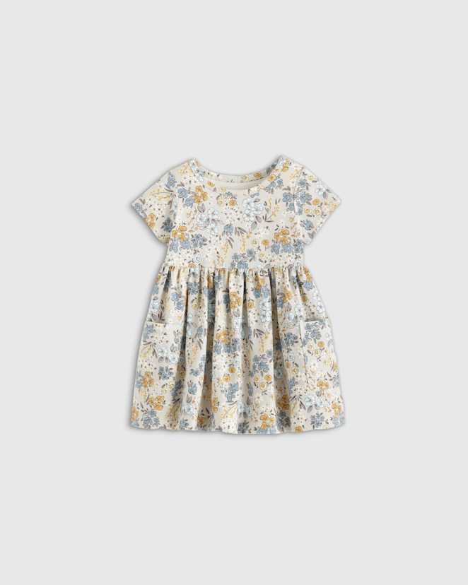 Grey Ditsy Floral Organic Cotton Fit and Flare Pocket Dress