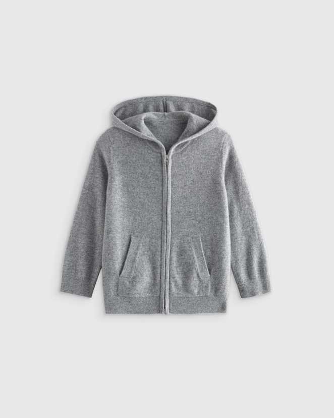 Heather Grey Washable Cashmere Full Zip Hoodie