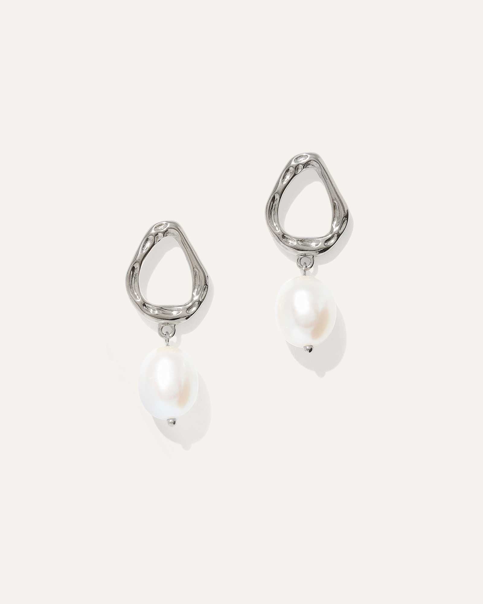 Sterling Silver Freshwater Cultured Pearl Sculptural Drop Earrings
