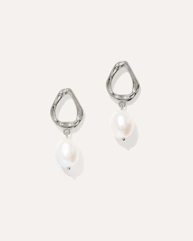 Sterling Silver Freshwater Cultured Pearl Sculptural Drop Earrings