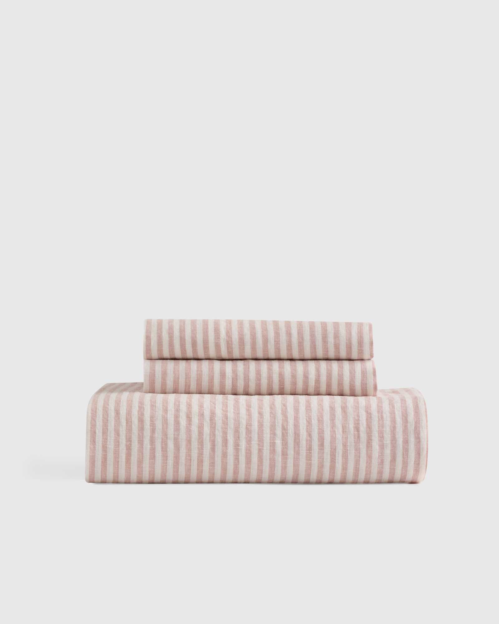 Dusty Mauve/White Stripe European Linen Stripe Fitted Sheet Set
