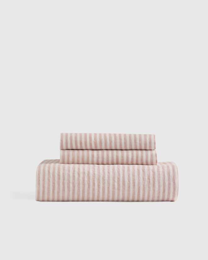 Dusty Mauve/White Stripe European Linen Fitted Sheet Set