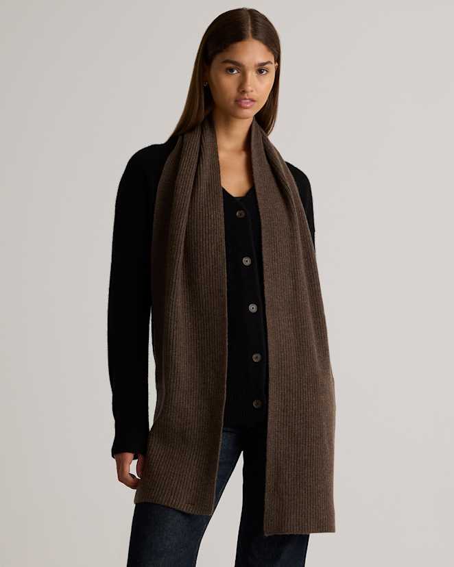Brown Mongolian Cashmere Ribbed Scarf