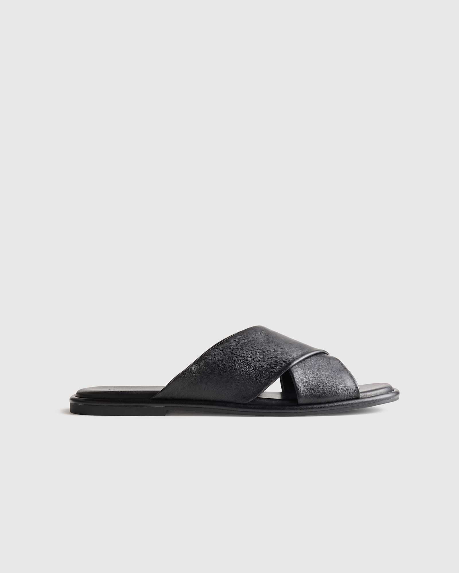 Black Italian Leather Crossover Slide