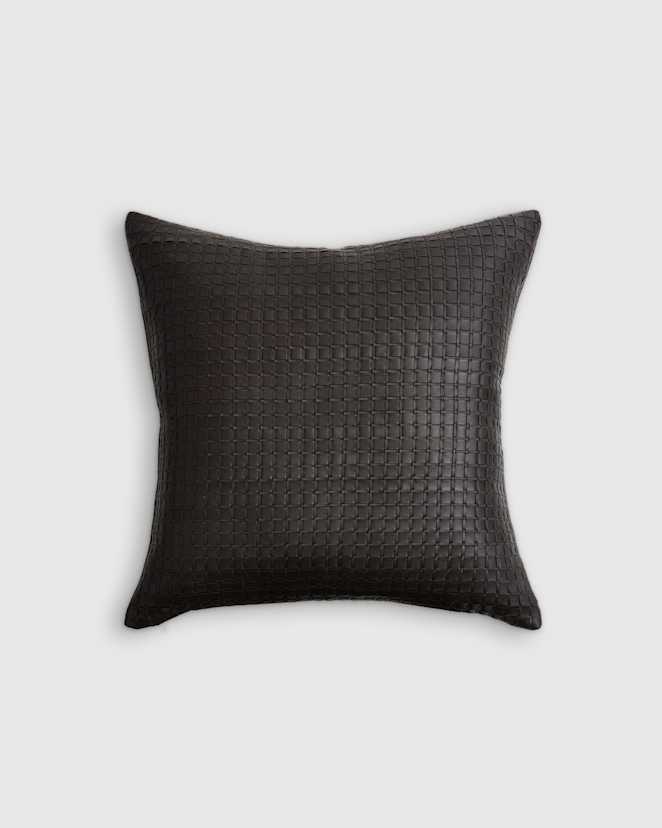 Black Leather Basketweave Pillow Cover
