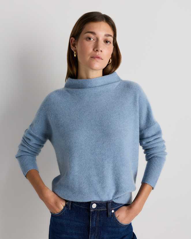 Faded Denim Mongolian Cashmere Funnel Neck Sweater