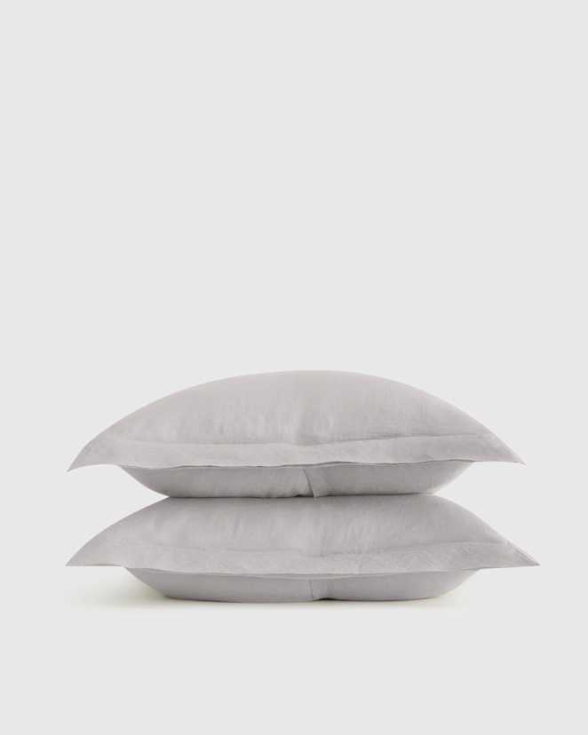 Light Grey European Linen Double Flange Sham Set
