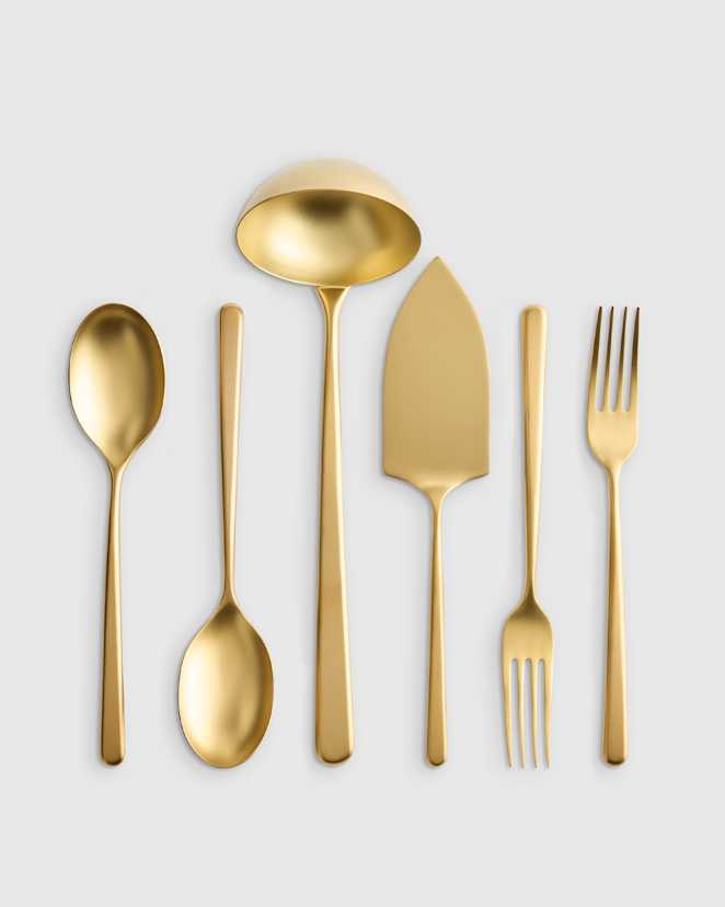 Brushed Gold Ensemble d'ustensiles de service minimaliste Gia, 6 pièces