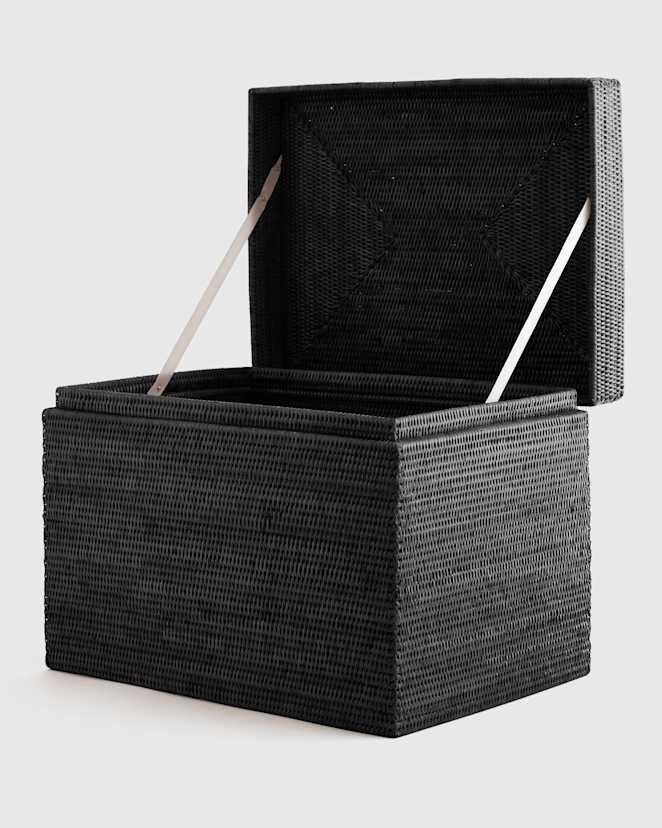 Black Handwoven Rattan Hinged Chest