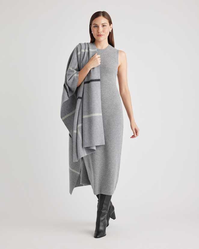 Grey/Ivory/Black Plaid Mongolian Cashmere Plaid Wrap