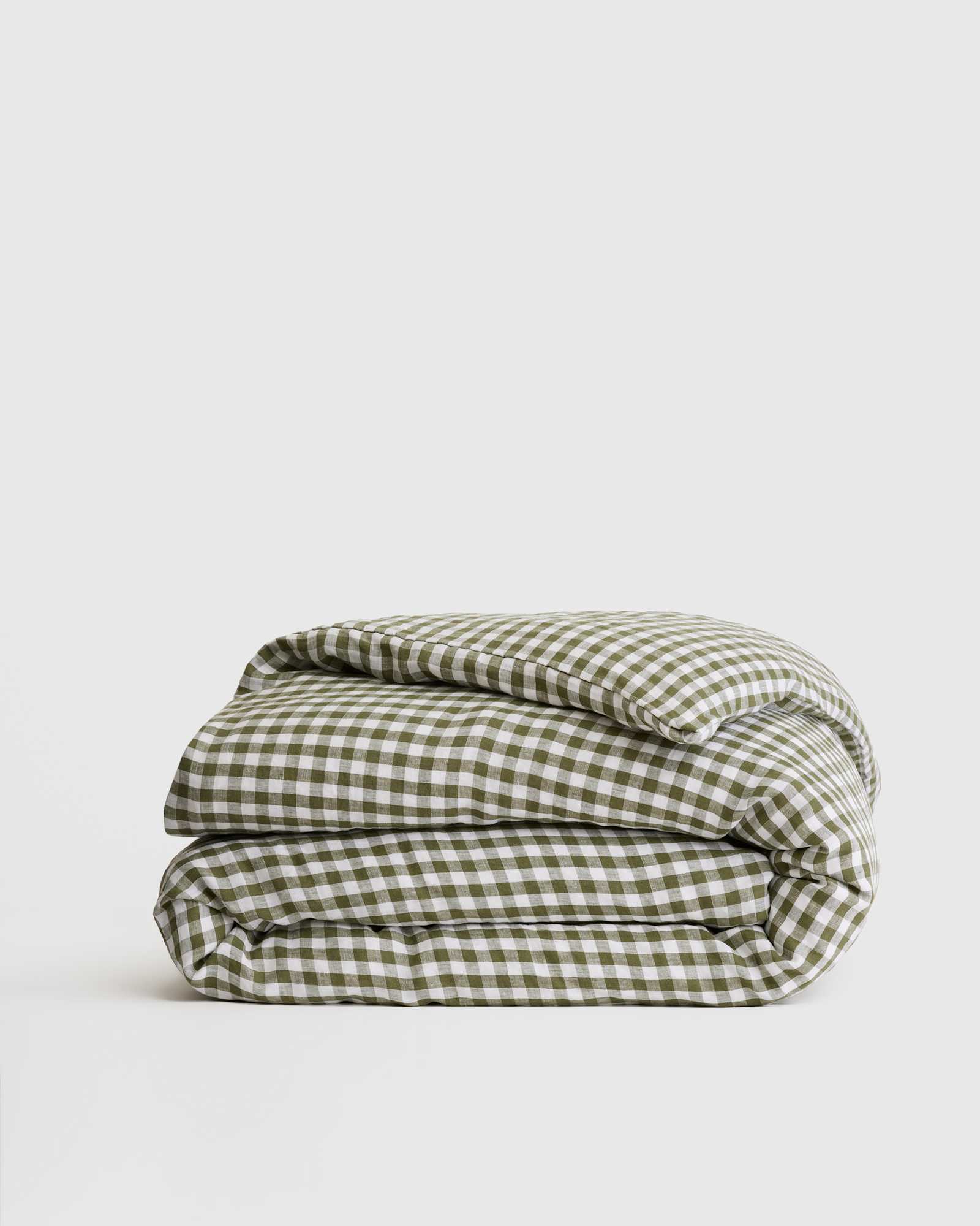 olive European Linen Gingham Duvet Cover