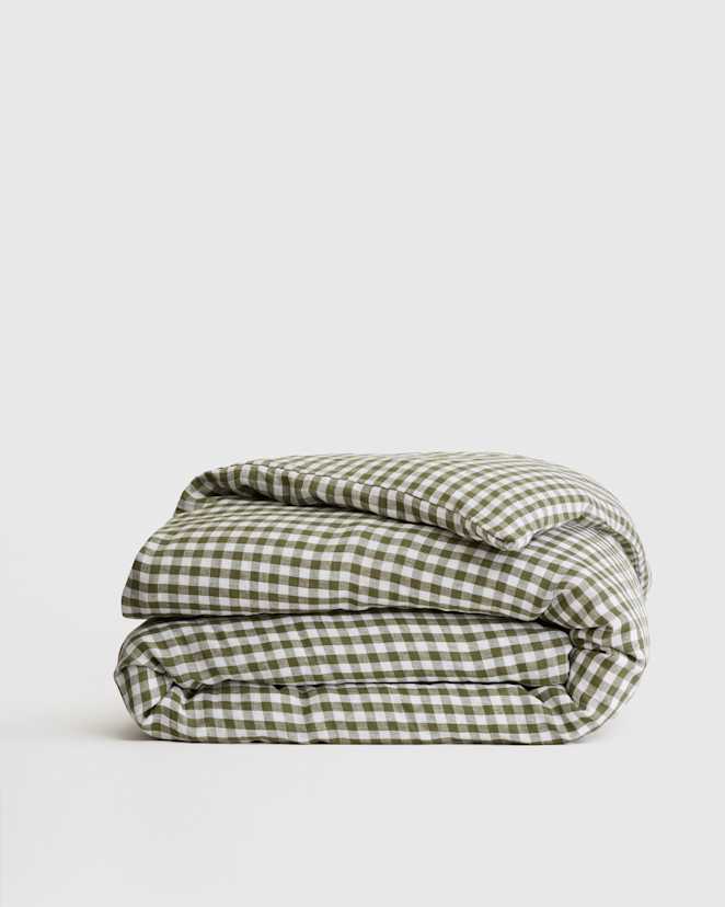 Olive European Linen Gingham Duvet Cover