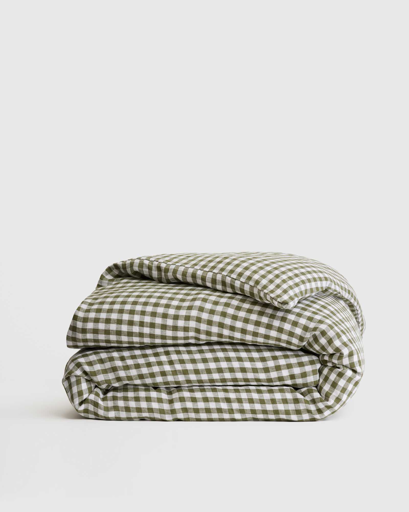 olive European Linen Gingham Duvet Cover