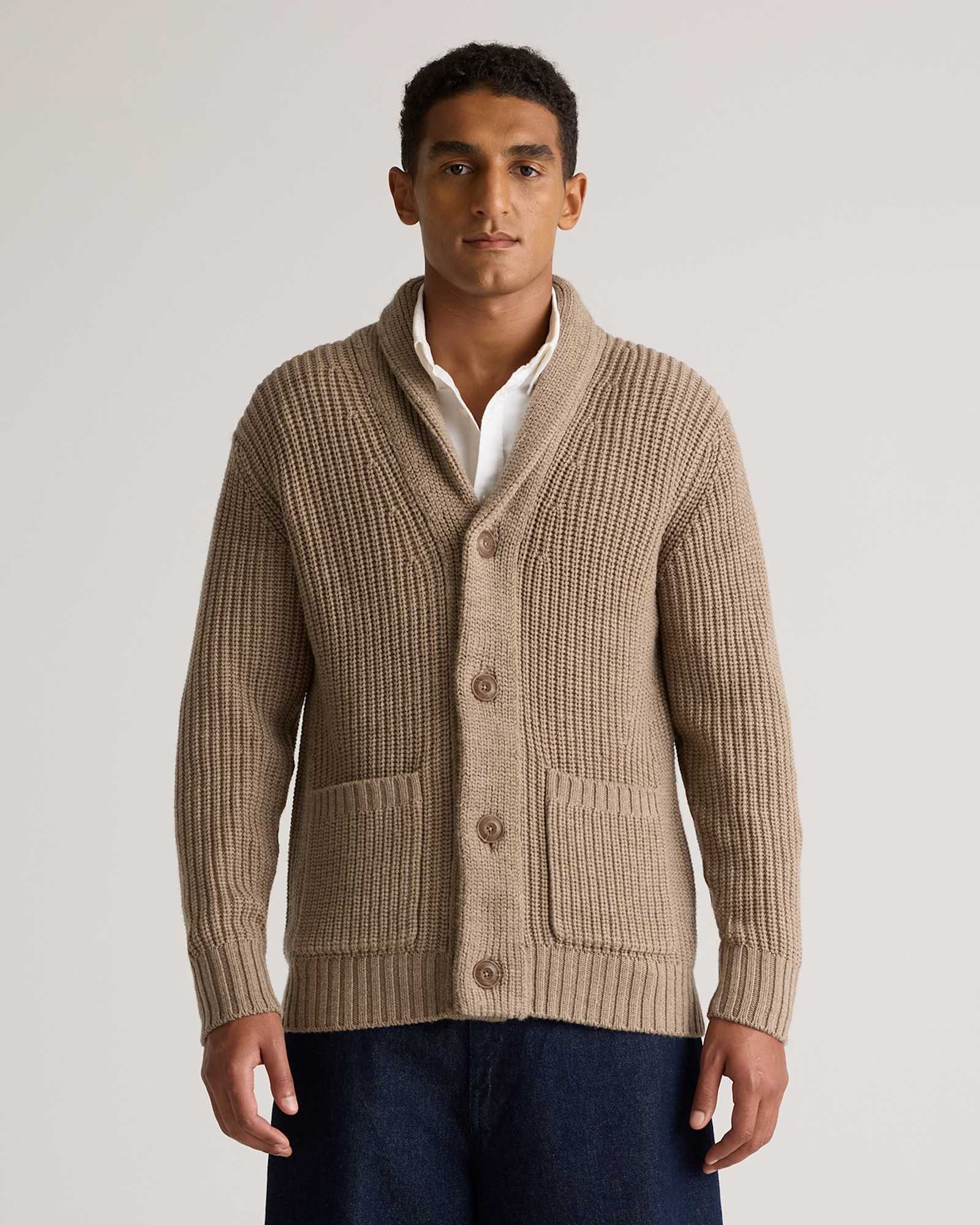 Malted Toffee Australian Merino Wool Shawl Collar Cardigan