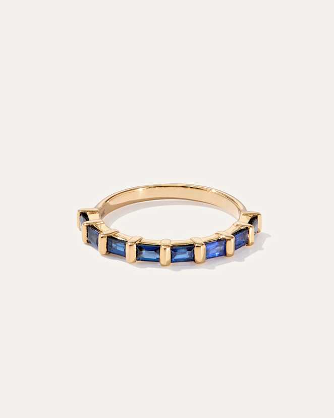 Blue Sapphire 14K Gold Gemstone Baguette Bar Band
