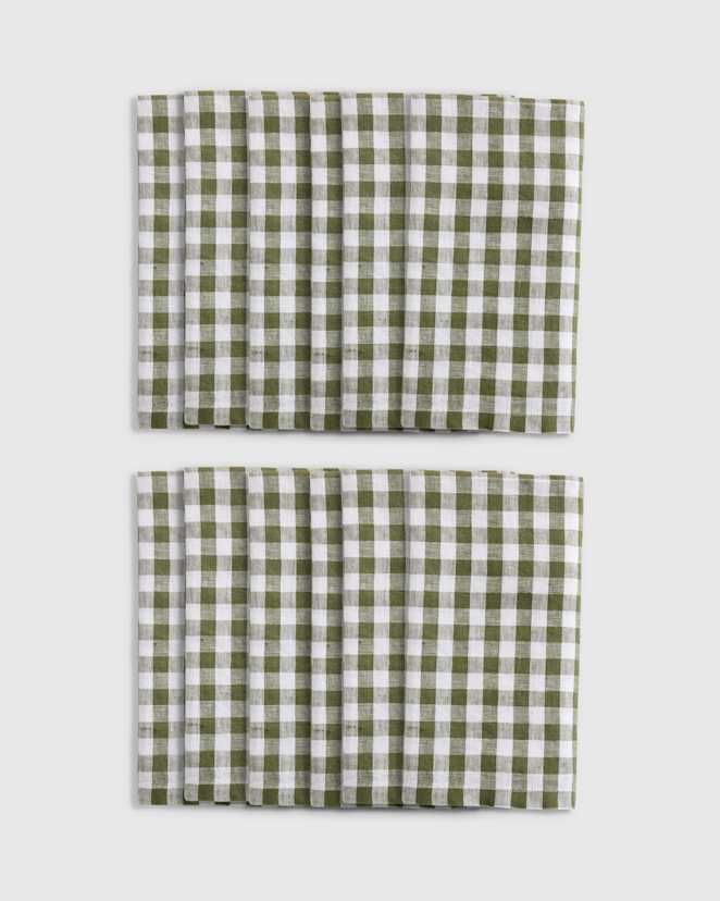 Olive European Linen Gingham Napkins (Set of 12)