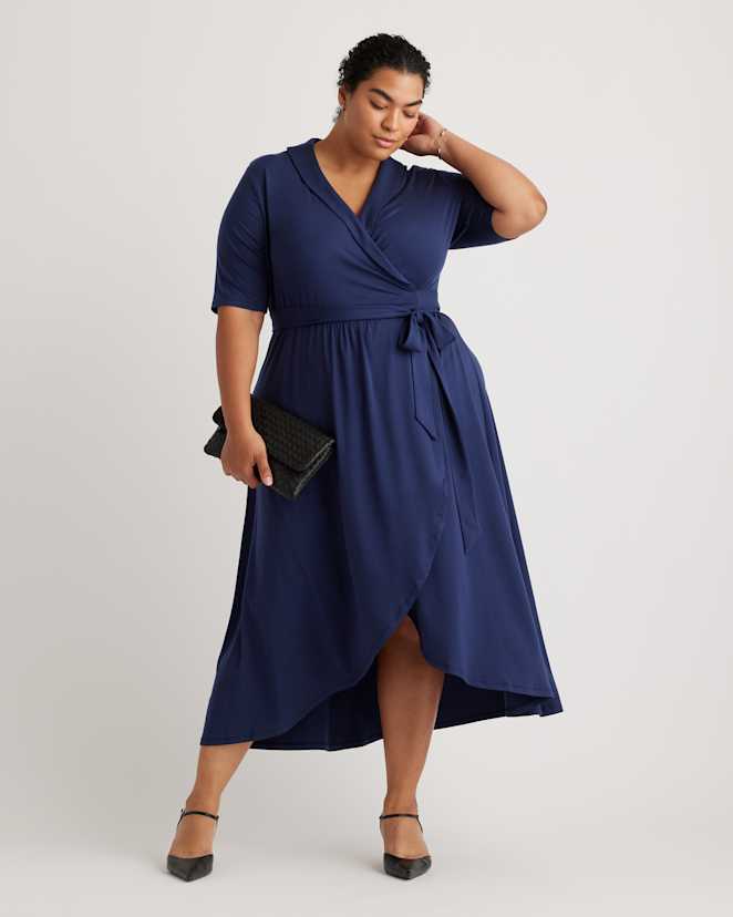 Navy Tencel Jersey Midi Wrap Dress