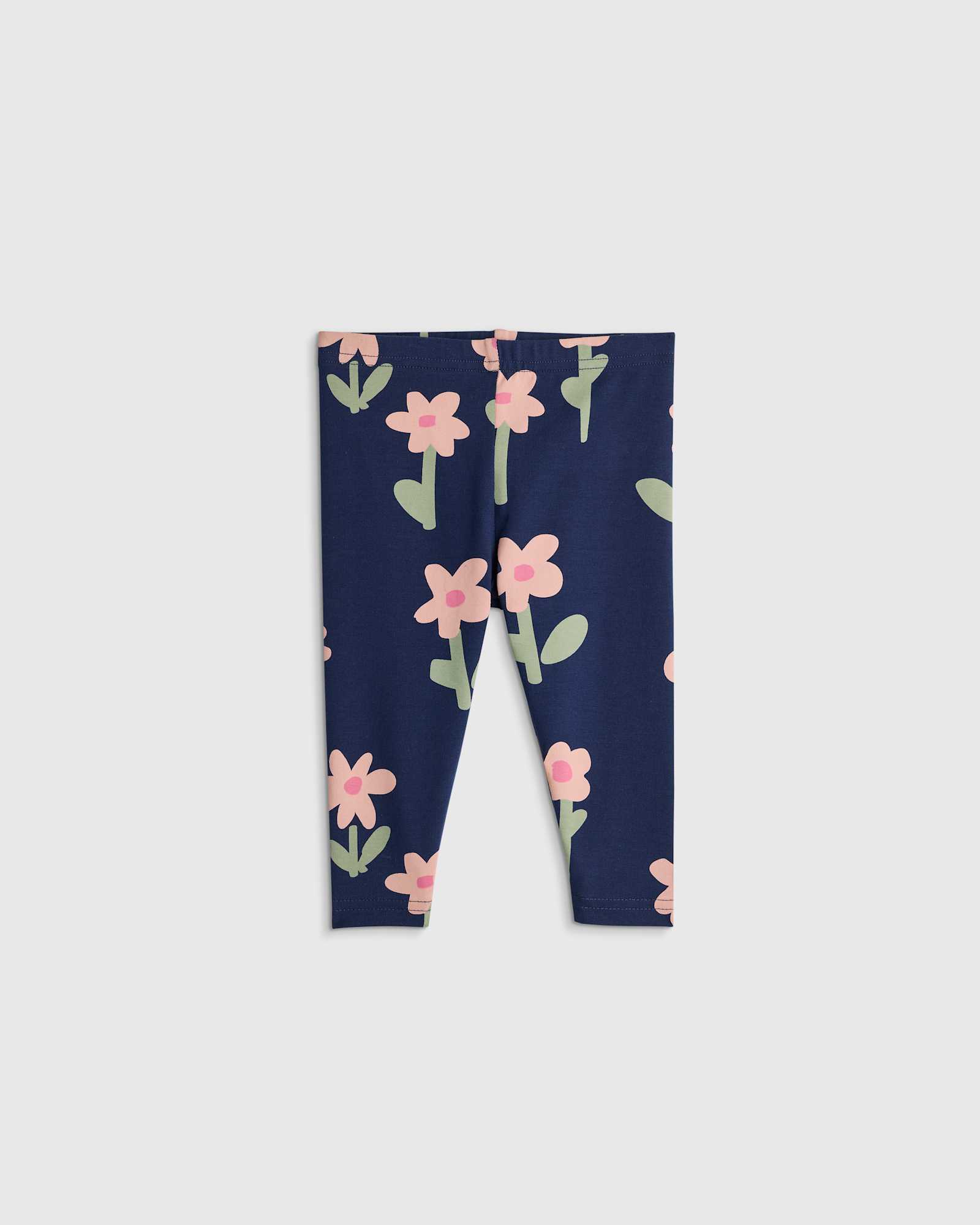 U--913 Baby Organic Cotton Leggings - BABY GIRL Navy Daisies 16076 CROPPED