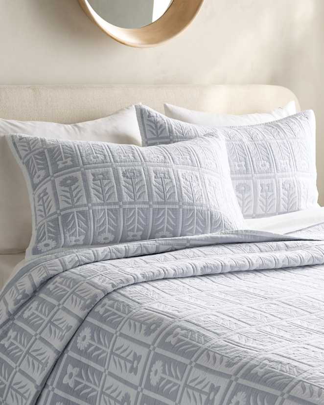 Blue Fog Organic Cotton Jacquard Floral Sham Set