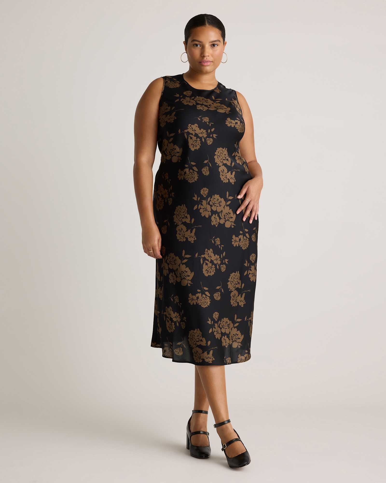 caper-eclipse Washable Stretch Silk Tank Midi Dress