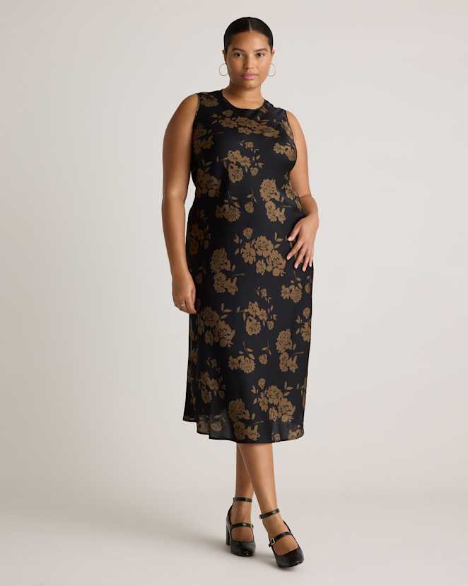 Caper Eclipse Washable Stretch Silk Tank Midi Dress